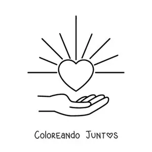 Imagen para colorear de una mano sosteniendo un corazón