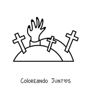 Imagen para colorear de halloween de una mano zombie en un cementerio