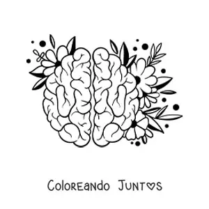 Imagen para colorear de un cerebro bonito con flores