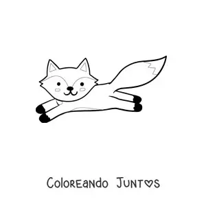 Imagen para colorear de un zorro kawaii sonriente saltando