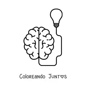 Imagen para colorear de un cerebro teniendo una idea, conectado a una bombilla
