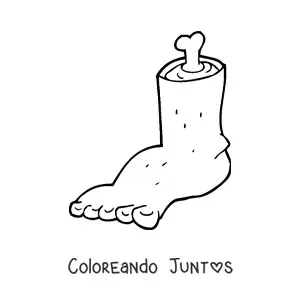 Imagen para colorear de pie amputado animado con un hueso sobresaliente