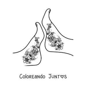 Imagen para colorear de un par de pies bonitos de mujer con tatuajes de flores