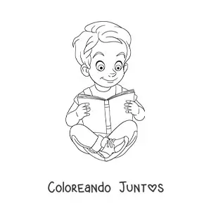 Imagen para colorear de un niño sentado leyendo un libro