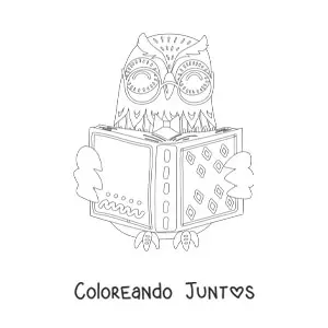 Imagen para colorear de un búho animado leyendo un libro