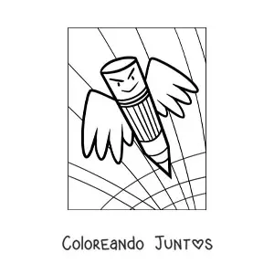 Imagen para colorear de un lápiz animado con alas