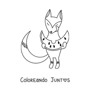 Imagen para colorear de un zorro animado comiendo una sandía