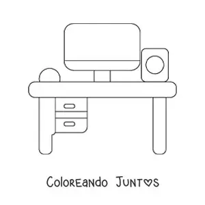 Imagen para colorear de un escritorio con un computador