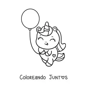 Imagen para colorear de un unicornio kawaii con un globo
