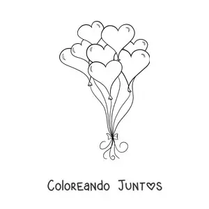 Imagen para colorear de varios globos con forma de corazón