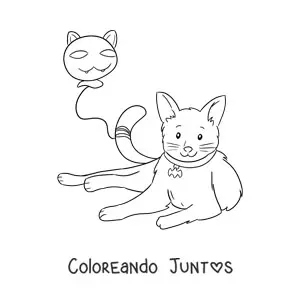 Imagen para colorear de un gato kawaii con un globo en forma de gato