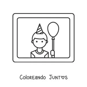 Imagen para colorear de un niño con un globo de cumpleaños