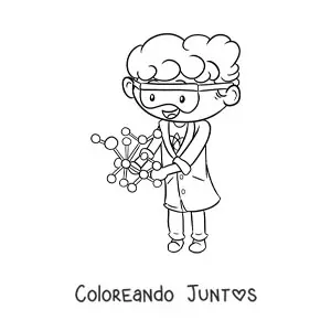 Imagen para colorear de un científico kawaii