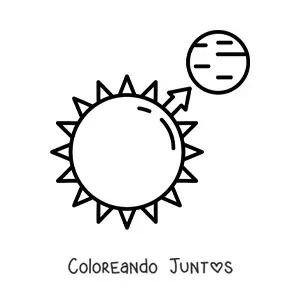 Imagen para colorear del sol y un planeta representando la atracción gravitatoria