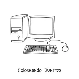Imagen para colorear de una computadora con teclado y mouse