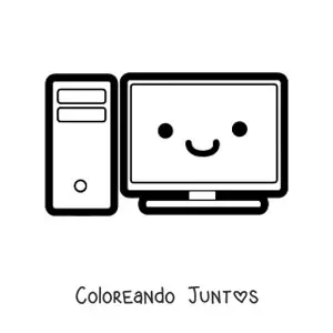 Imagen para colorear de una computadora kawaii