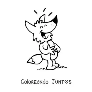 Imagen para colorear de un zorro animado tocando su barriga  riendo con los ojos cerrados