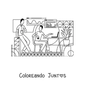 Imagen para colorear de un hombre en una oficina con una laptop