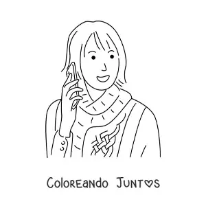 Imagen para colorear de una chica hablando por teléfono