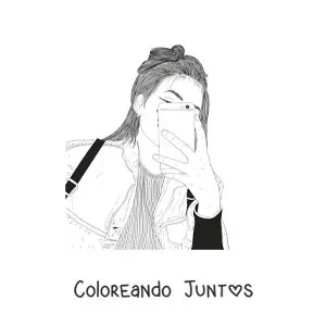 Imagen para colorear de una chica tomando una selfie con su teléfono celular