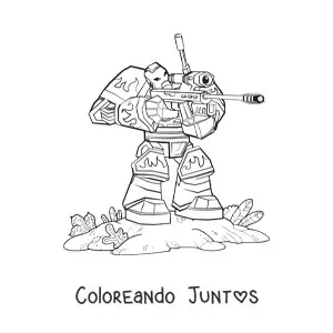 Imagen para colorear de un robot de guerra disparando un arma