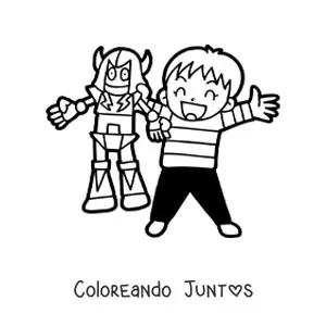 Imagen para colorear de un niño con un robot de juguete