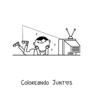 Imagen para colorear de un niño viendo televisión