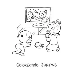 Imagen para colorear de una madre y su hijo viendo televisión