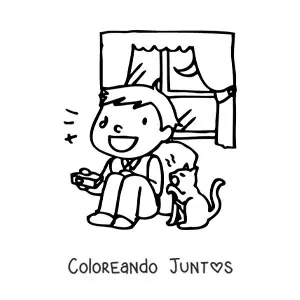 Imagen para colorear de un niño viendo televisión sentado en el sofá
