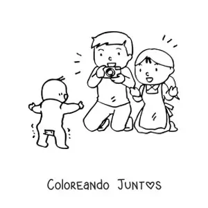 Imagen para colorear de dos padres tomando una foto a su bebé