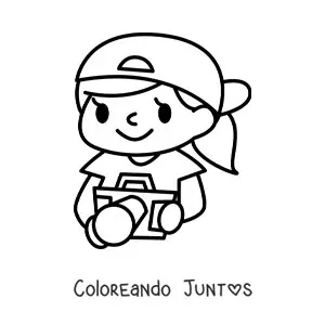 Imagen para colorear de una niña kawaii con una cámara
