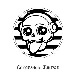 Imagen para colorear de una calavera animada escuchando música
