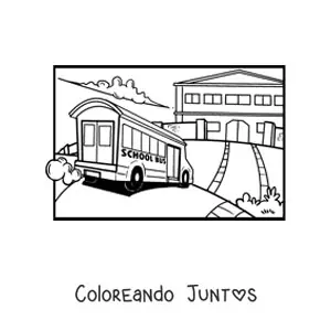 Imagen para colorear de un autobús escolar llegando a la escuela