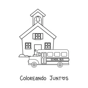 Imagen para colorear de un autobús escolar en la escuela
