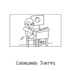 Imagen para colorear de un niño haciendo tarea en el salón
