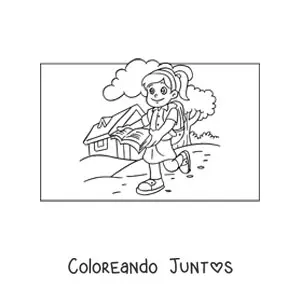 Imagen para colorear de una niña con un libro para hacer la tarea