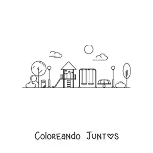 Imagen para colorear de un parque de juegos con árboles