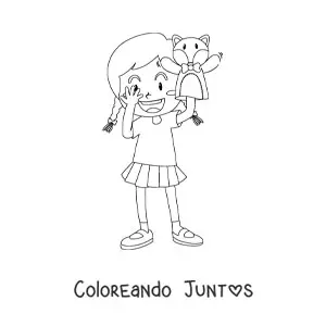 Imagen para colorear de una niña con títere