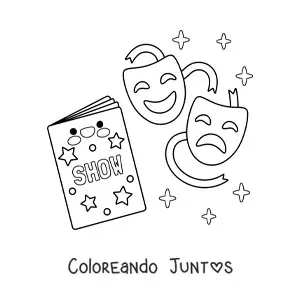 Imagen para colorear de dos máscaras de teatro