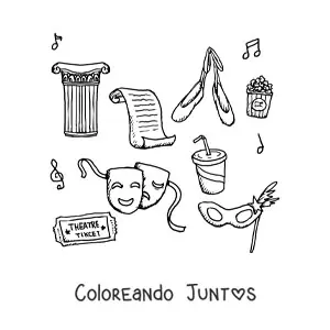 Imagen para colorear de los elementos y símbolos del teatro