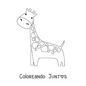Imagen para colorear de una jirafa kawaii animada con la cabeza ladeada hacia la derecha