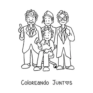 Imagen para colorear de tres doctores y un paciente