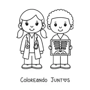 Imagen para colorear de un médico y radiólogo kawaii