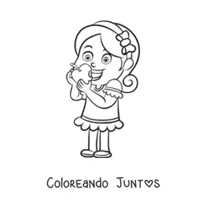 Imagen para colorear de una niña comiendo una manzana