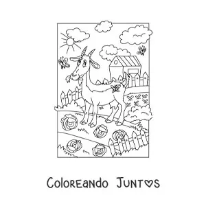Imagen para colorear de una cabra animada pastando en la granja