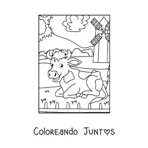 Imagen para colorear de una vaca animada en la granja