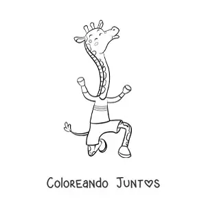 Imagen para colorear de una jirafa animada bailando en dos patas