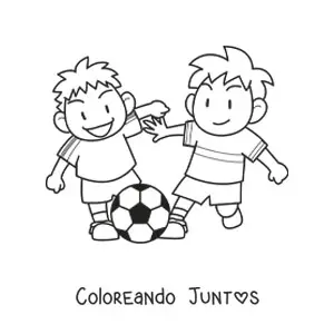 Imagen para colorear de dos niños jugadores de fútbol