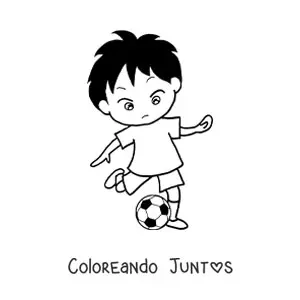 Imagen para colorear de un niño pateando un balón de fútbol