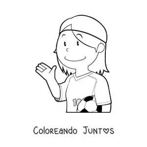 Imagen para colorear de una chica futbolista saludando